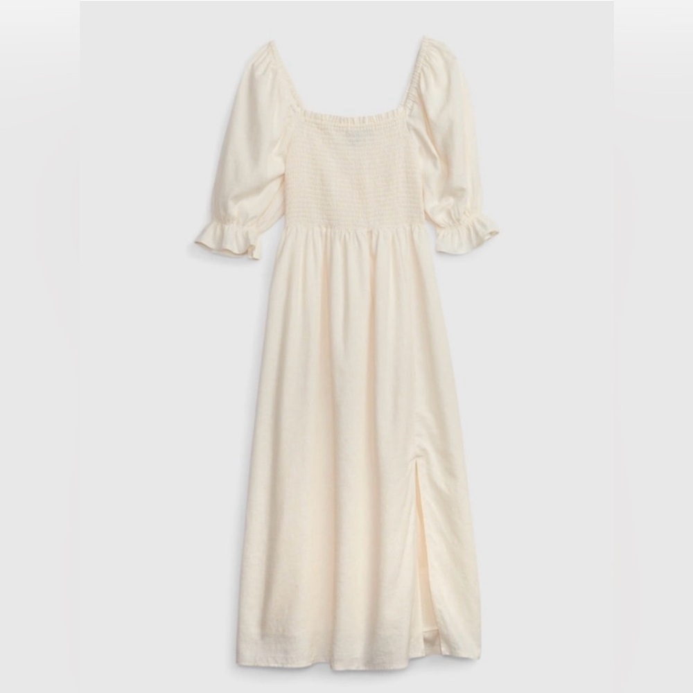 Gap - Linen-Blend Puff Sleeve Midi Dress